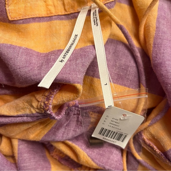 By Anthropologie Grommet Halter Stripe Linen Maxi Dress Lilac & Peach Size Large - Picture 12 of 14